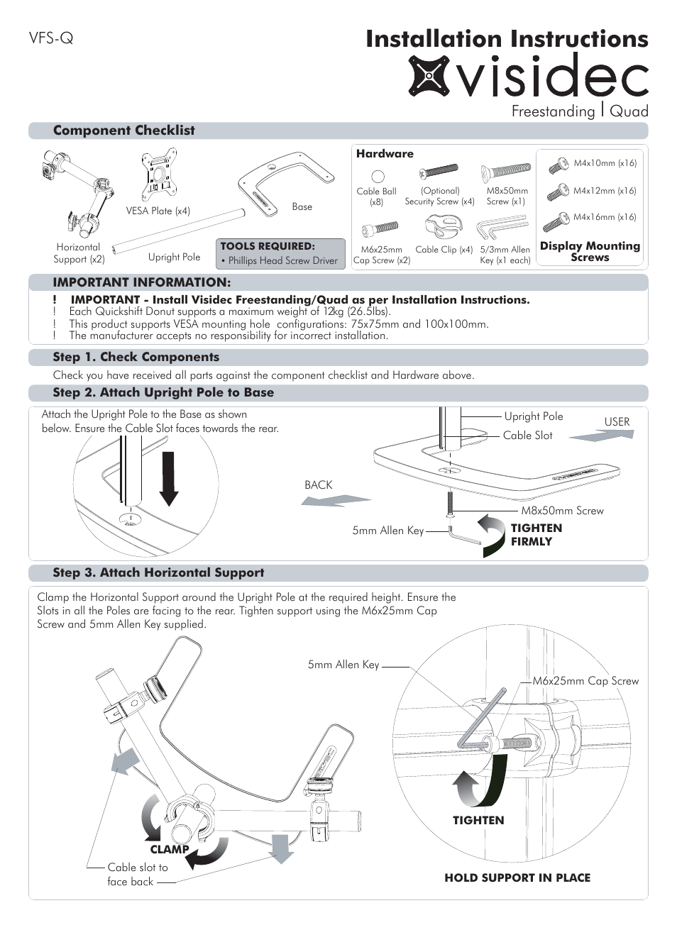 Atdec Visidec VFS-Q Installation manual User Manual | 2 pages