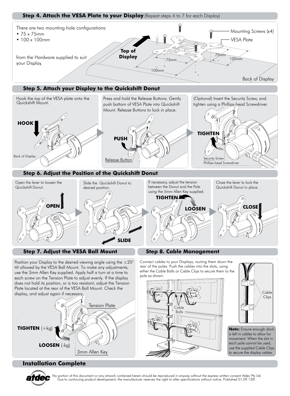 Vfs-q installs p2-01, Installation complete | Atdec Visidec VFS-Q Installation manual User Manual | Page 2 / 2