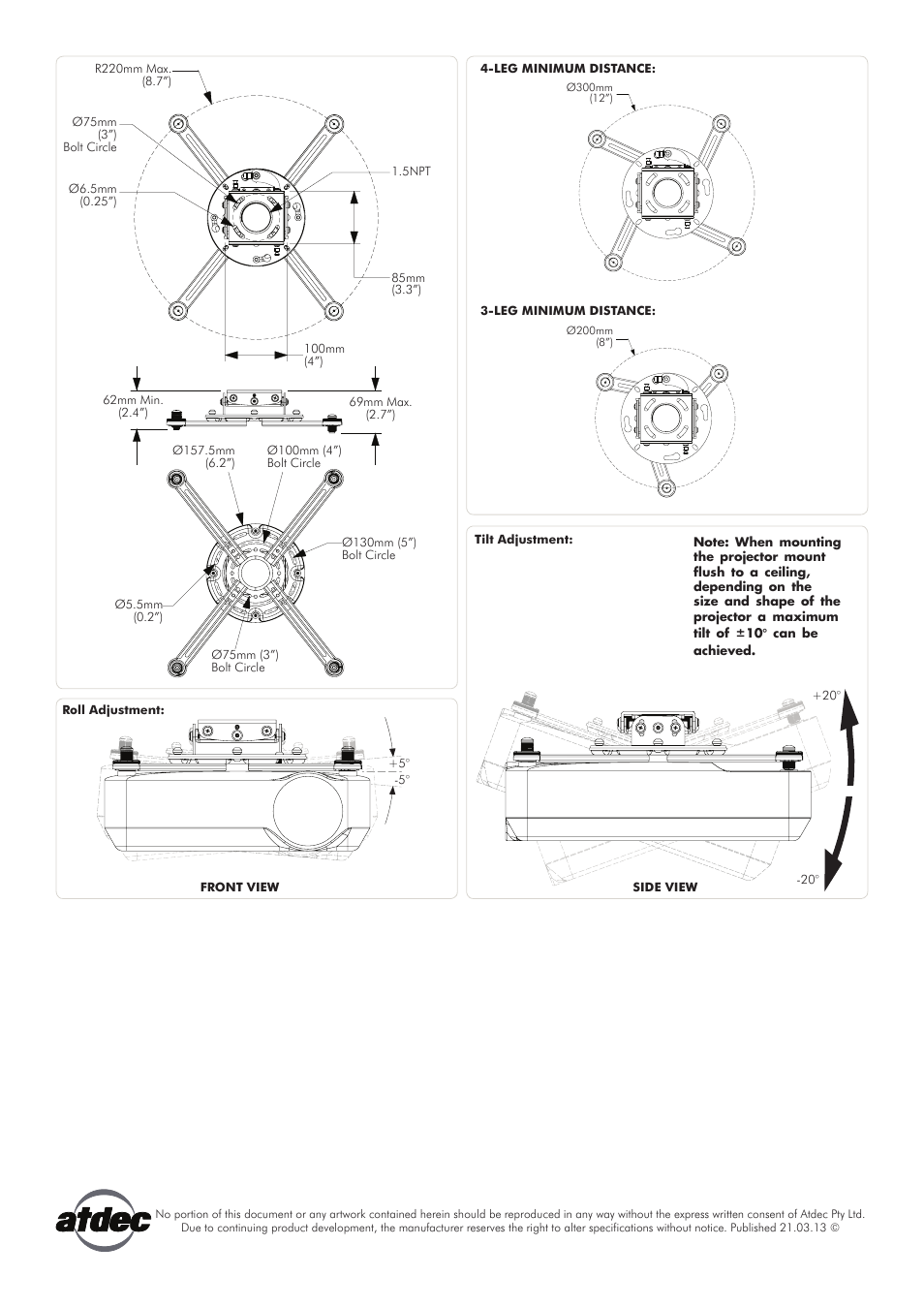 Technical specifications | Atdec Telehook TH-PFK Technical specs User Manual | Page 2 / 2