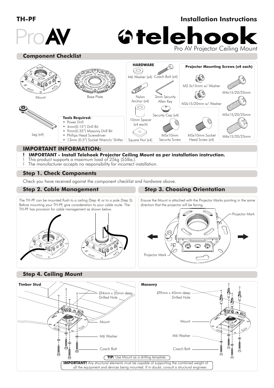 Atdec Telehook TH-PF Installation manual User Manual | 5 pages