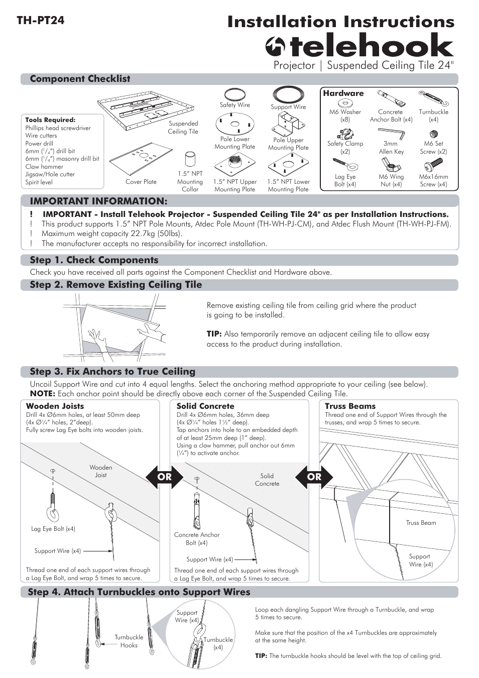 Atdec Telehook TH-PT24 Installation manual User Manual | 2 pages