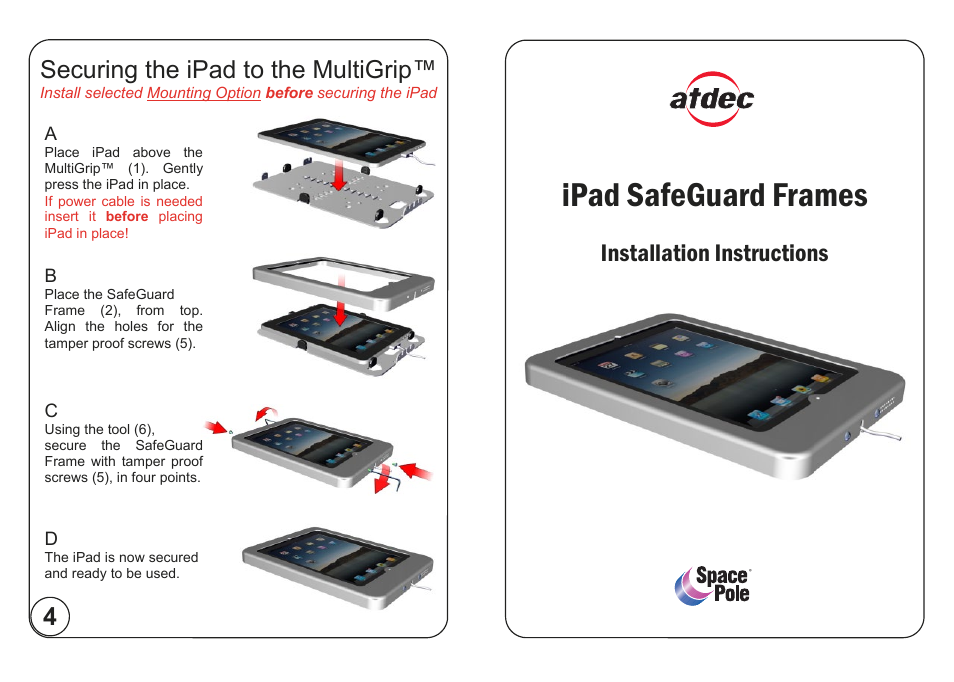 Atdec SpacePole SPIPF244-BLACK-02 Installation manual User Manual | 2 pages