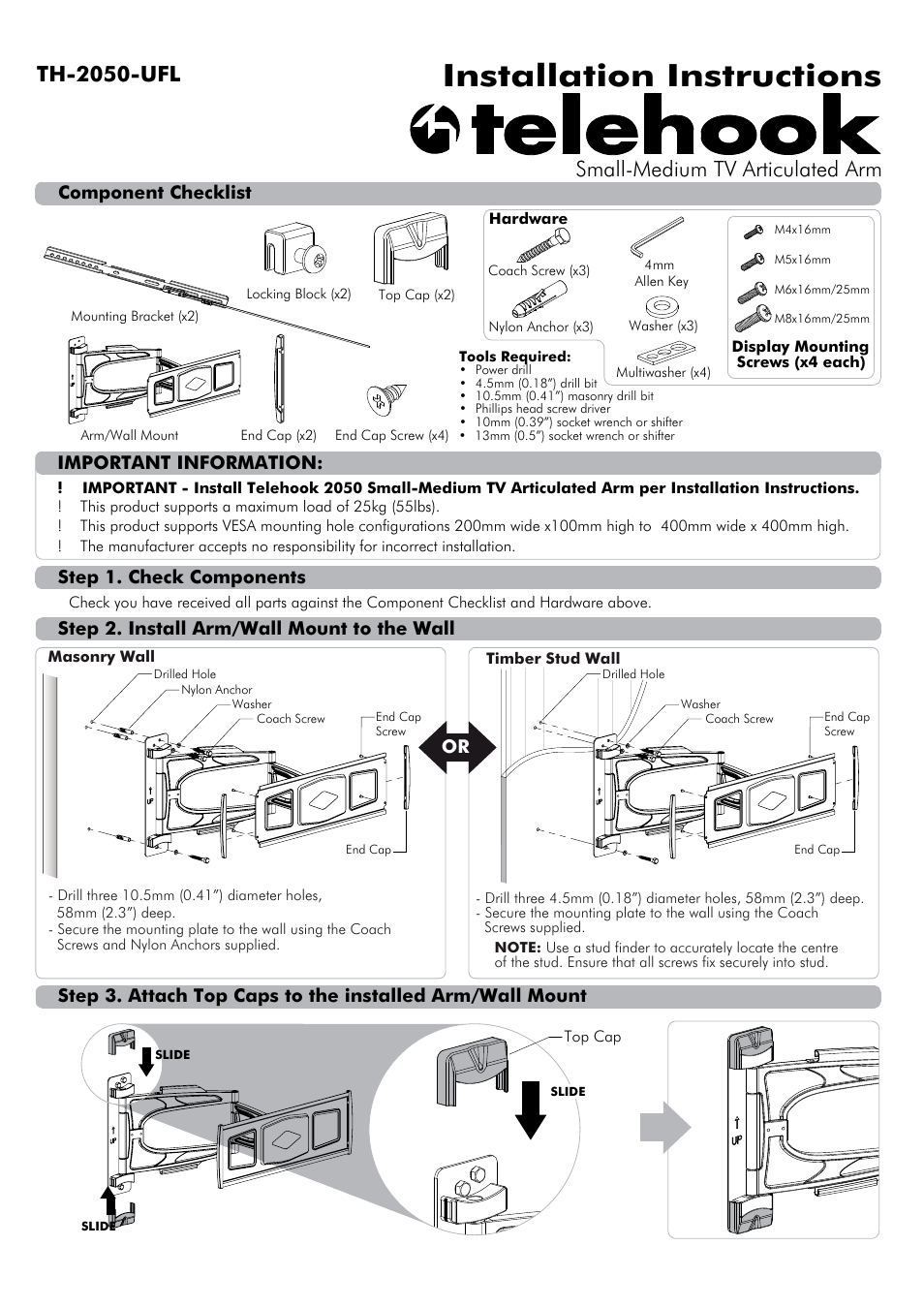 Atdec Telehook TH-2050-UFL Installation manual User Manual | 3 pages