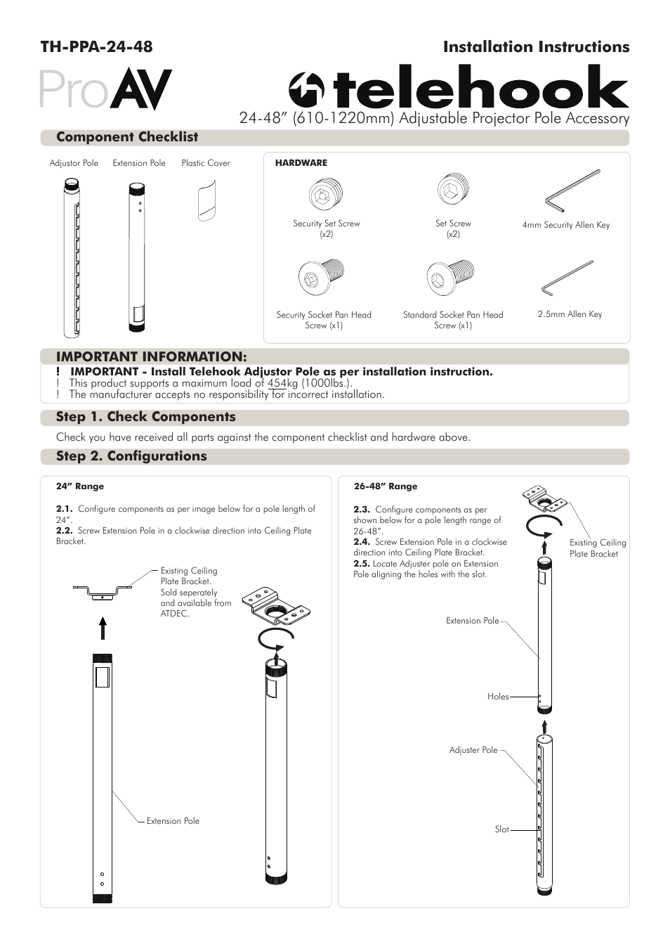 Atdec Telehook TH-PPA-2448 Installation manual User Manual | 2 pages