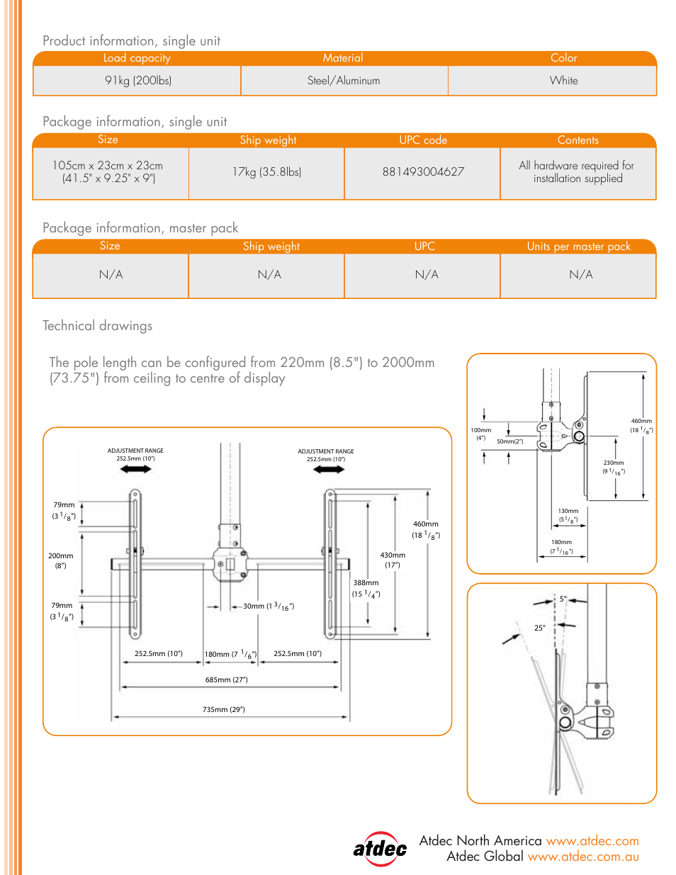 Atdec Telehook TH-3070-CTW product brochure User Manual | Page 2 / 2