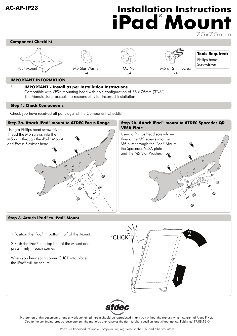 Atdec Adaptor AC-AP-IP23 Installation manual User Manual | 1 page