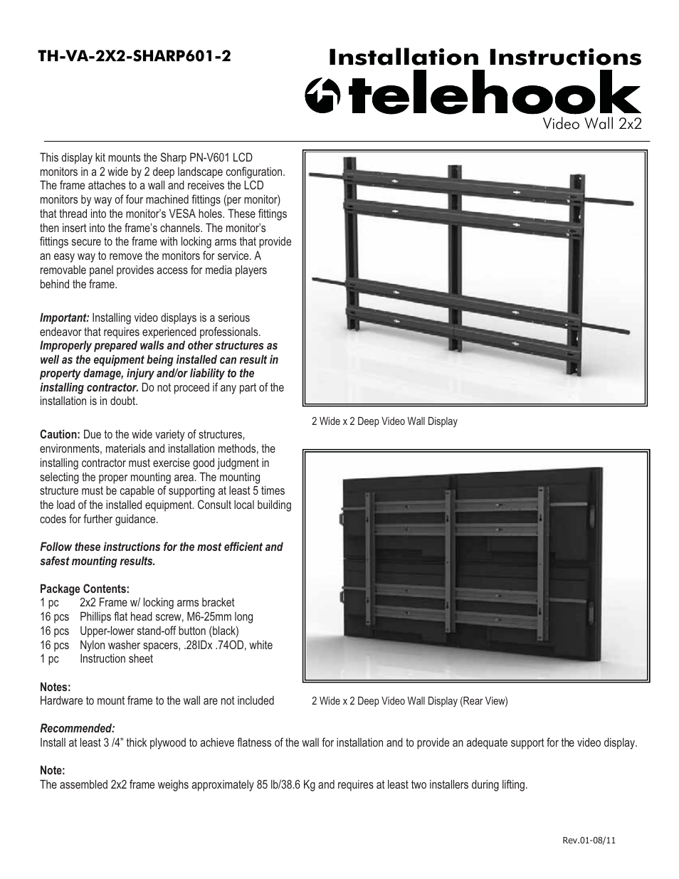 Atdec Telehook TH-VA-2X2-SHARPV6012 Installation manual User Manual | 4 pages