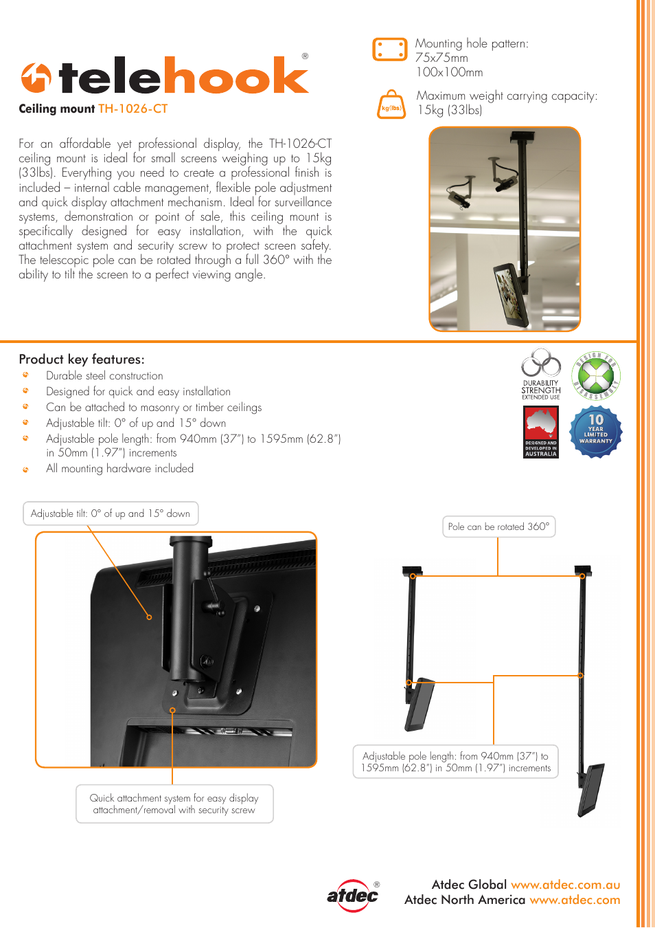 Atdec Telehook TH-1026-CT product brochure User Manual | 2 pages