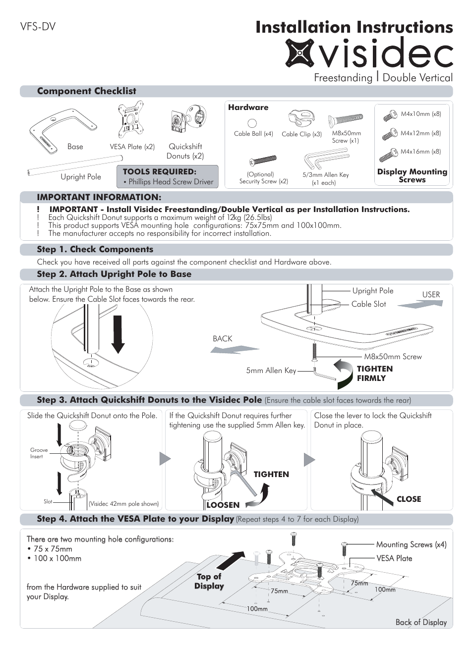 Atdec Visidec VFS-DV Installation manual User Manual | 2 pages