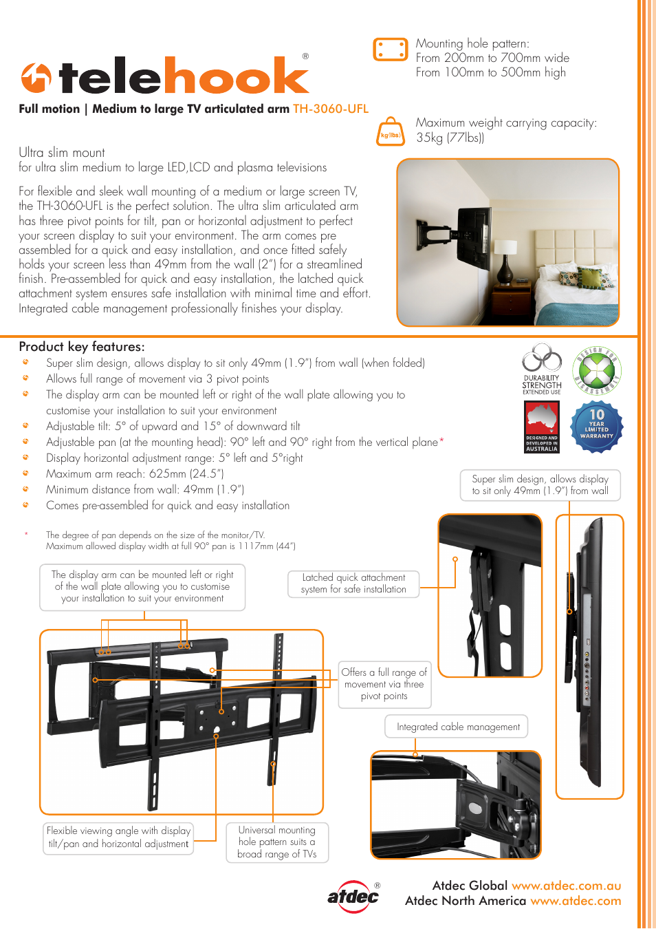 Atdec Telehook TH-3060-UFL product brochure User Manual | 2 pages