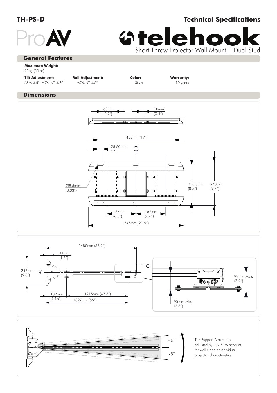 Atdec Telehook TH-PS-D Technical specs User Manual | 2 pages