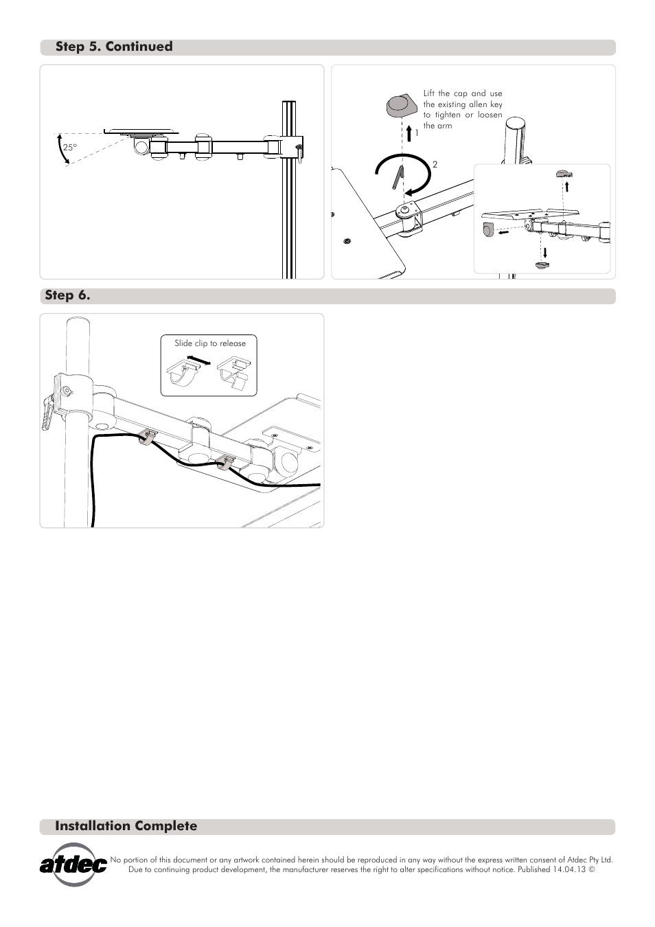 Th-tvcb-cm installs_2, Installation complete, Step 5. continued step 6 | Atdec Telehook TH-TVCB-CM Installation manual User Manual | Page 2 / 2