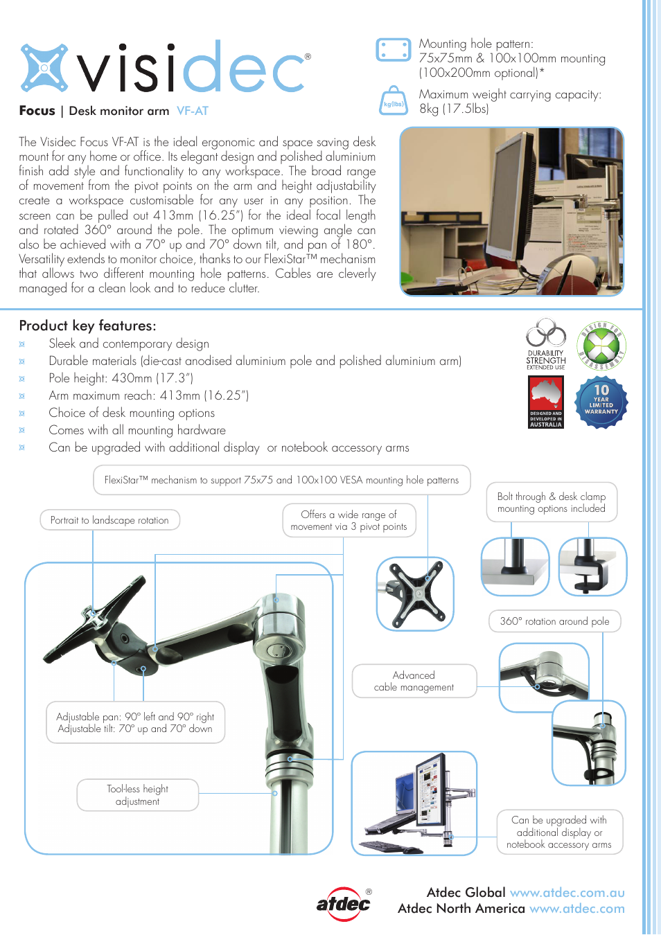 Atdec Visidec VF-AT product brochure User Manual | 2 pages