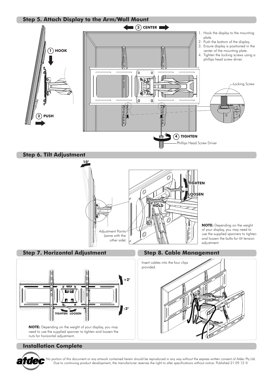 Th-3070-ufl installation manual hi res2-01, Installation complete | Atdec Telehook TH-3070-UFL Installation manual User Manual | Page 2 / 2