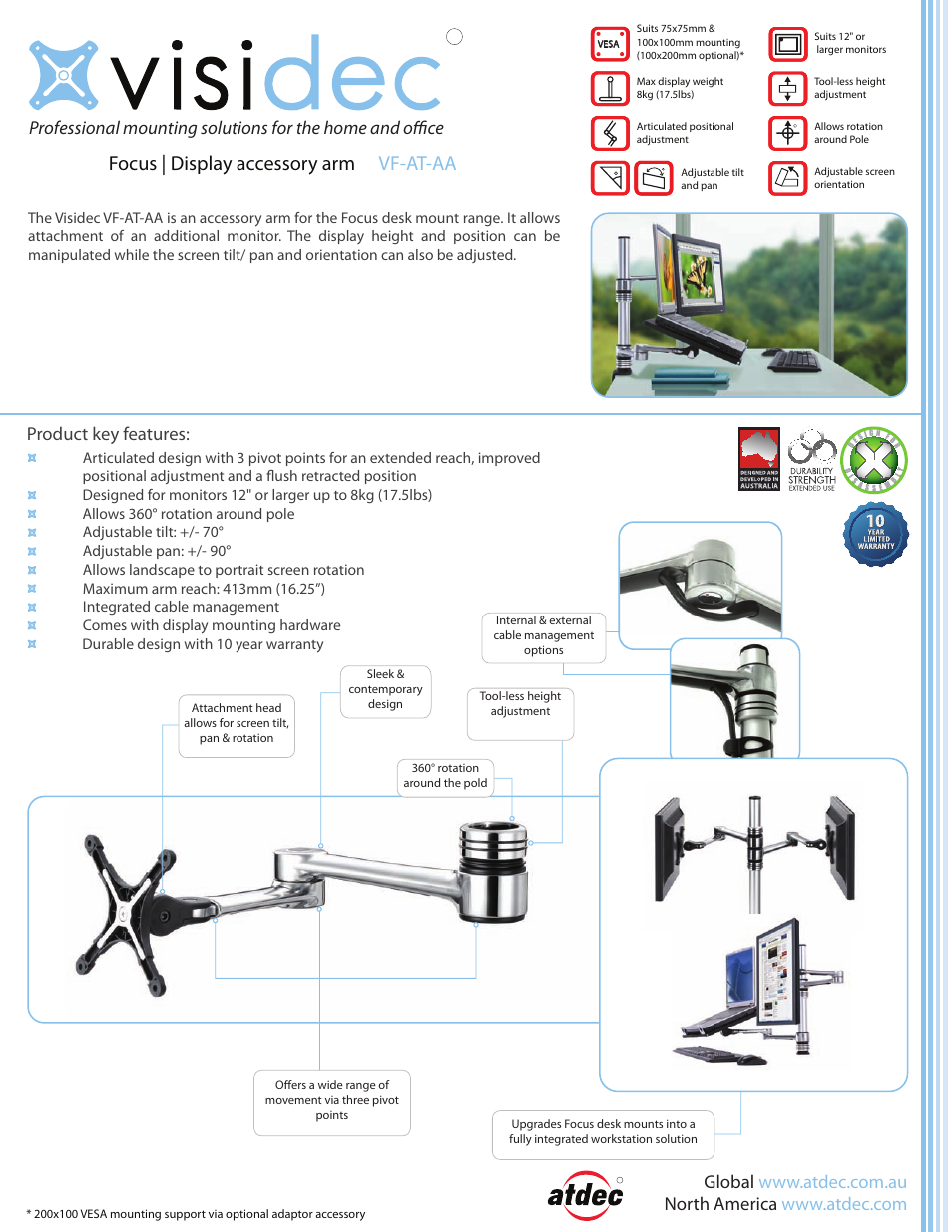 Atdec Visidec VF-AT-AA product brochure User Manual | 2 pages