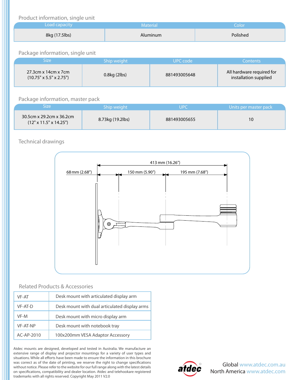 Atdec Visidec VF-AT-AA product brochure User Manual | Page 2 / 2