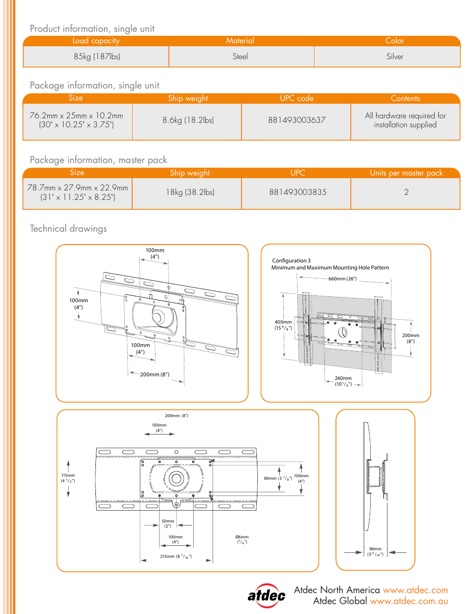 Silver | Atdec Telehook TH-30-50-RW product brochure User Manual | Page 2 / 2