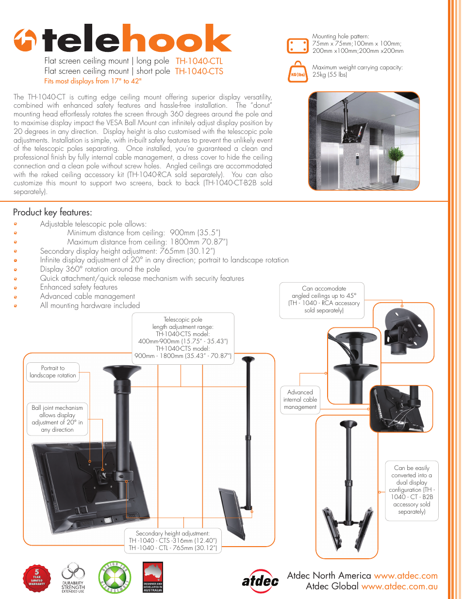 Atdec Telehook TH-1040-CTS product brochure User Manual | 2 pages