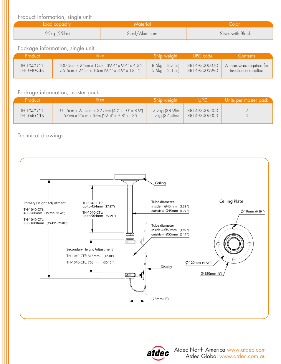 Atdec Telehook TH-1040-CTS product brochure User Manual | Page 2 / 2