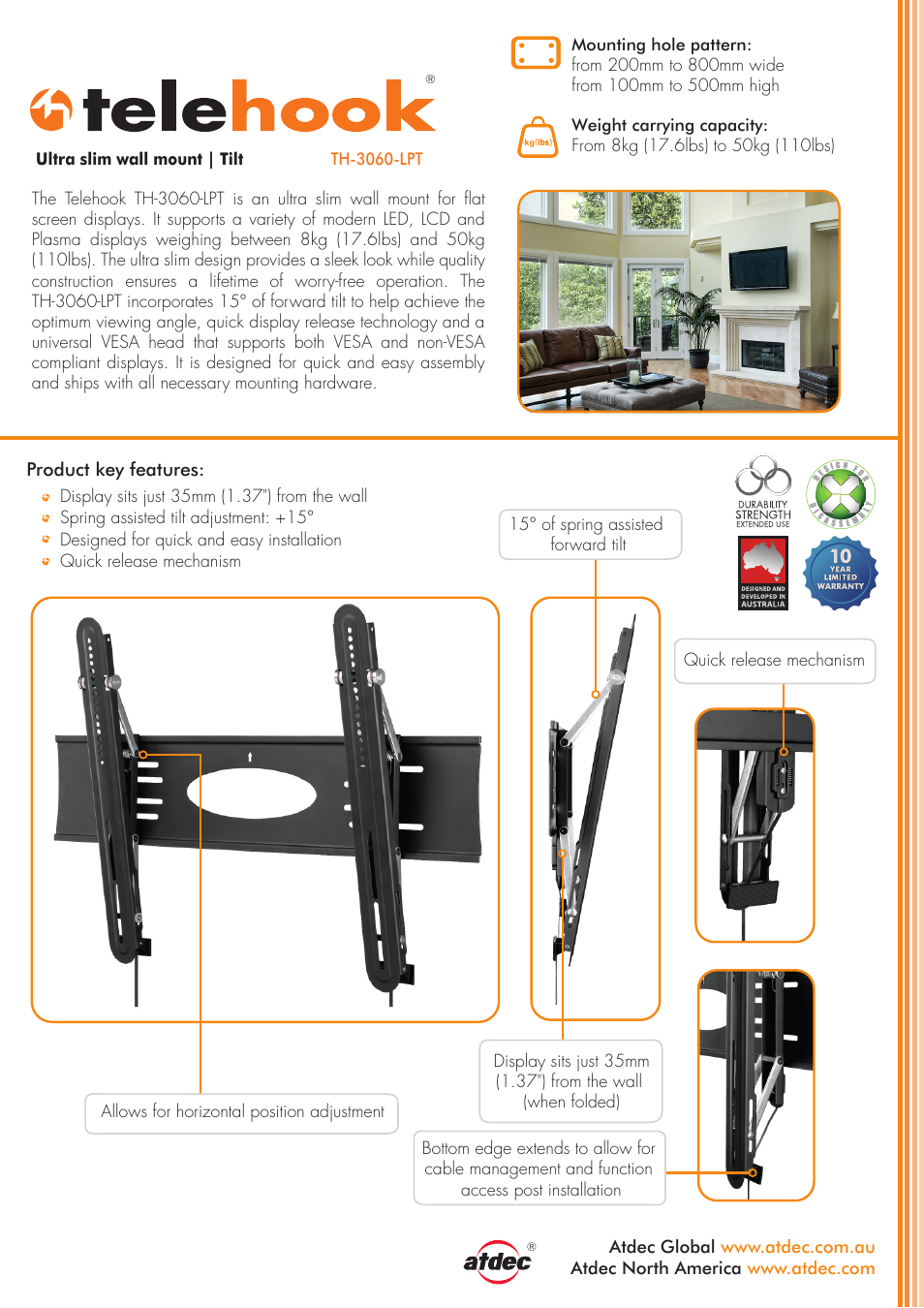 Atdec Telehook TH-3060-LPT product brochure User Manual | 2 pages