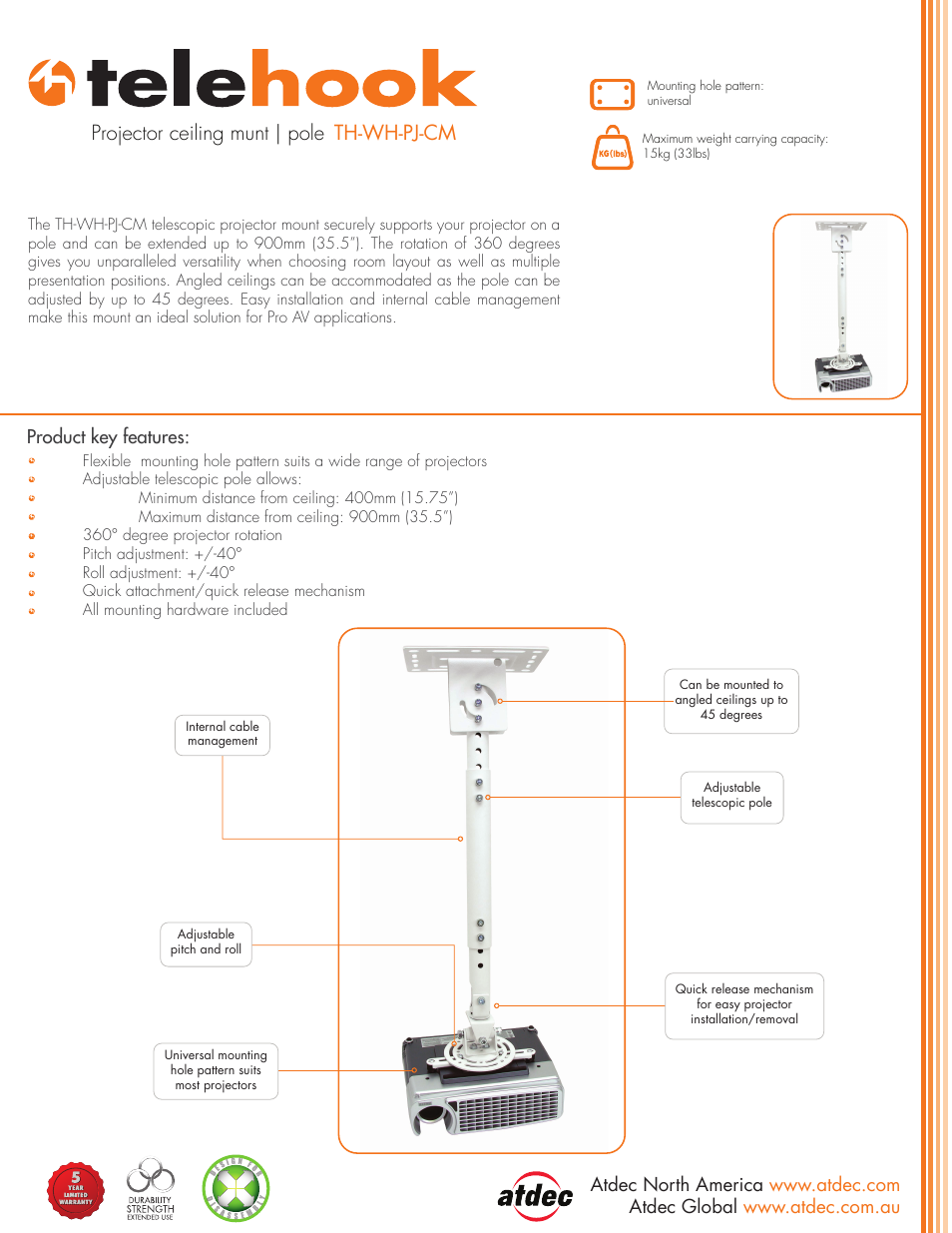 Atdec Telehook TH-WH-PJ-CM product brochure User Manual | 2 pages
