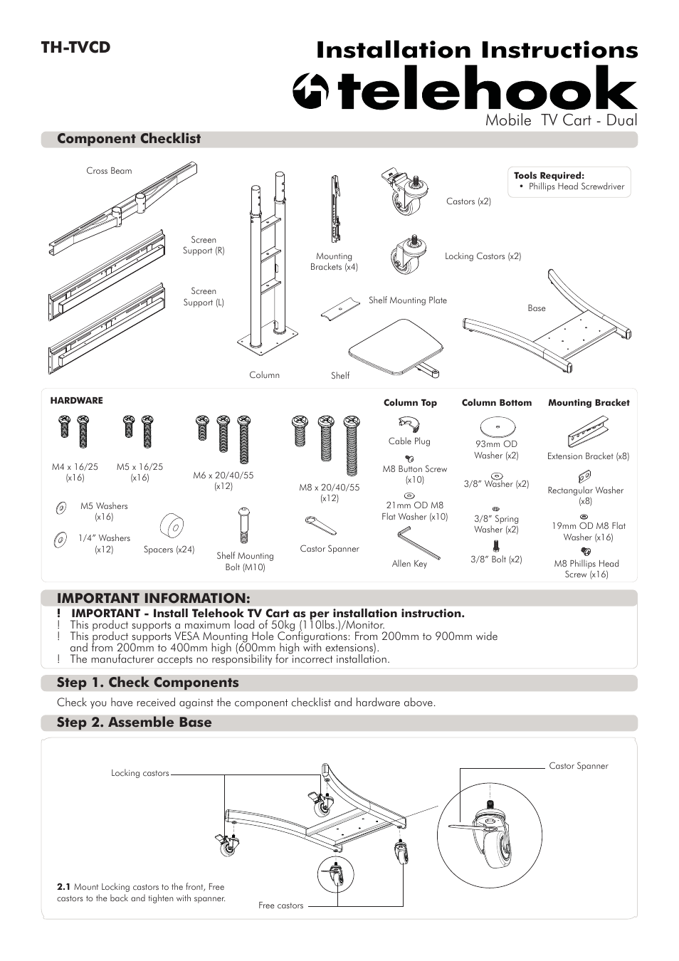 Atdec Telehook TH-TVCD Installation manual User Manual | 3 pages