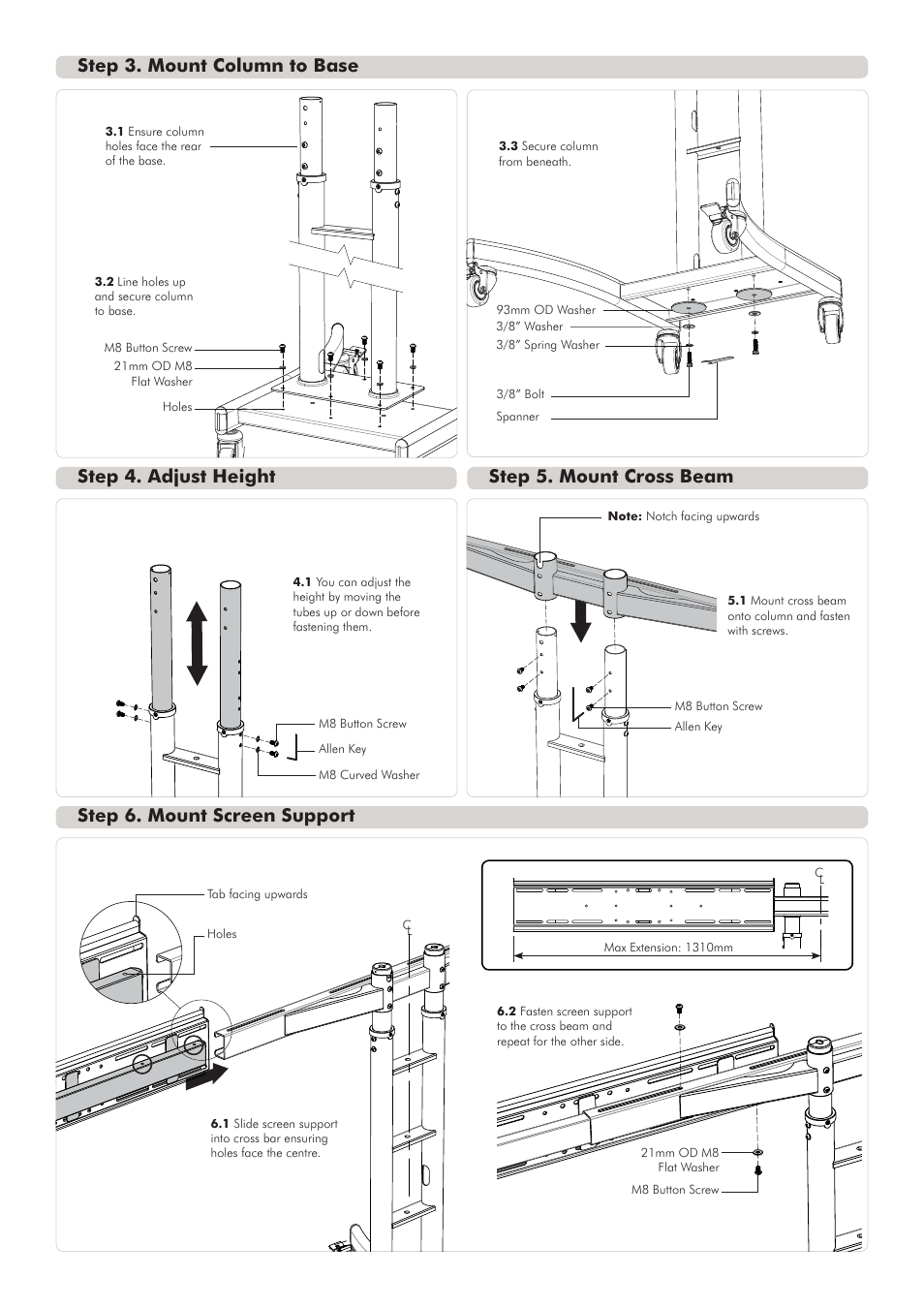 Step 4. adjust height step 5. mount cross beam | Atdec Telehook TH-TVCD Installation manual User Manual | Page 2 / 3