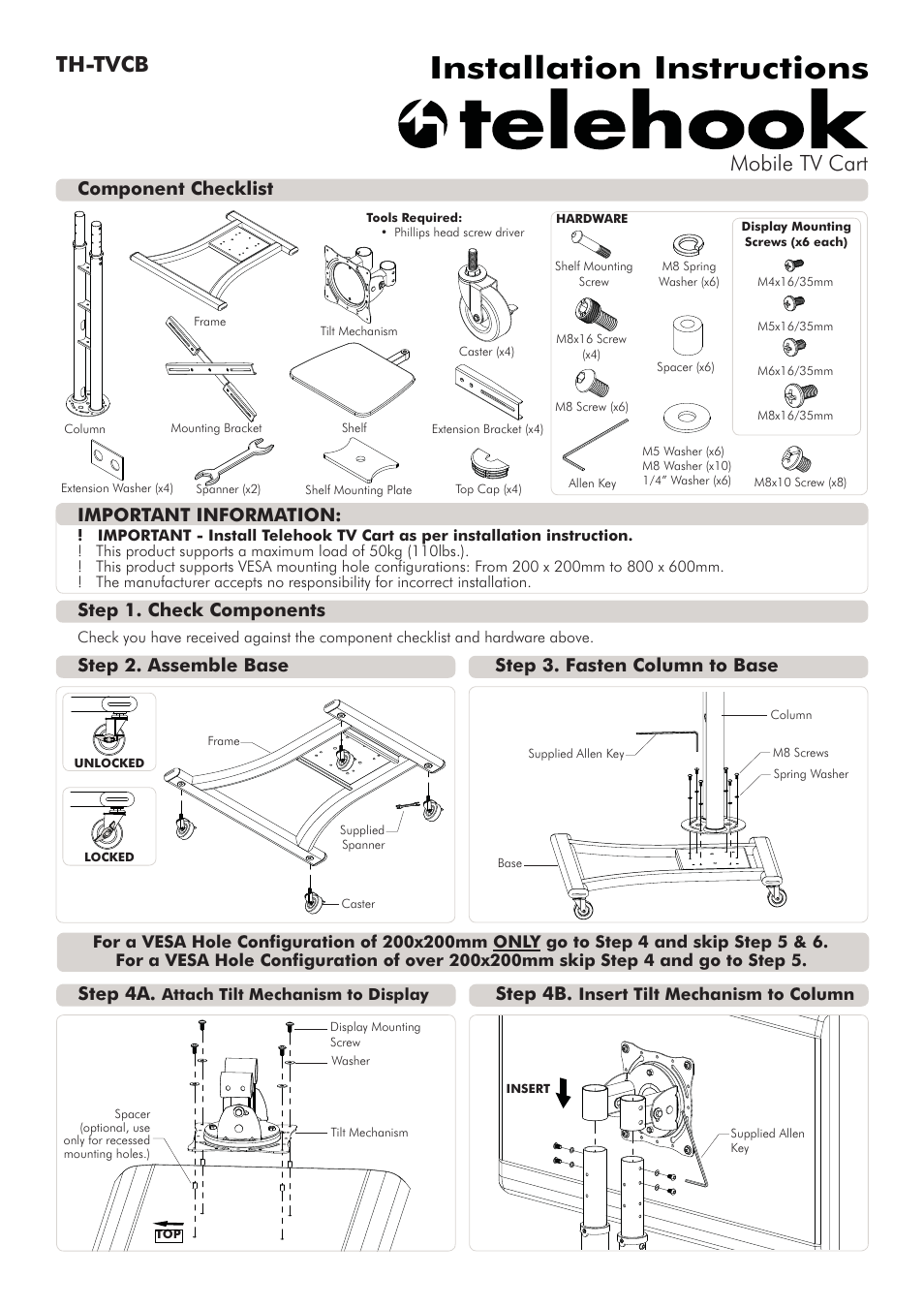 Atdec Telehook TH-TVCB Installation manual User Manual | 3 pages