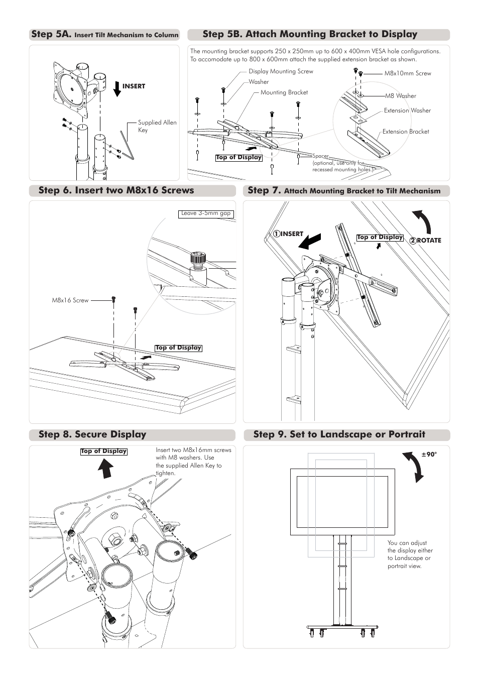 Telehook th-tvcb installation manual2-01, Step 5a, Step 5b. attach mounting bracket to display | Step 8. secure display, Step 9. set to landscape or portrait | Atdec Telehook TH-TVCB Installation manual User Manual | Page 2 / 3