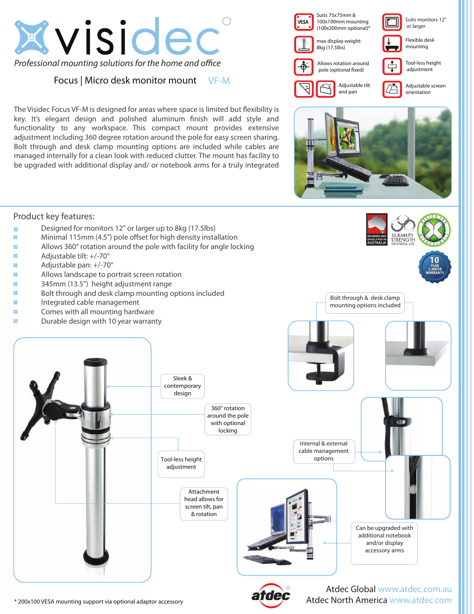 Atdec Visidec VF-M product brochure User Manual | 2 pages