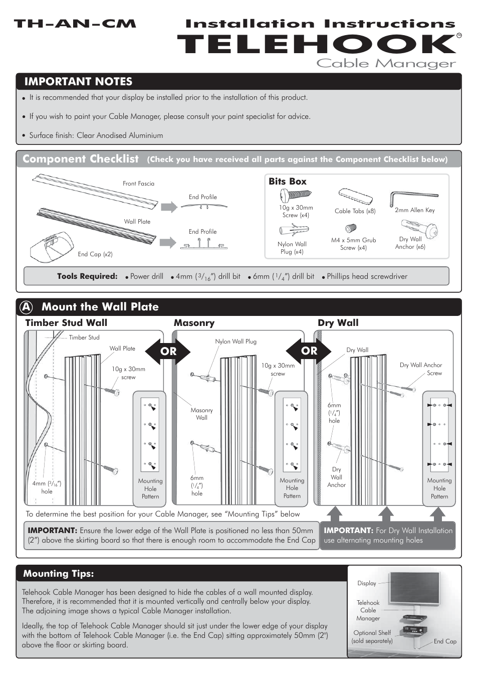 Atdec Telehook TH-AN-CM Installation manual User Manual | 2 pages