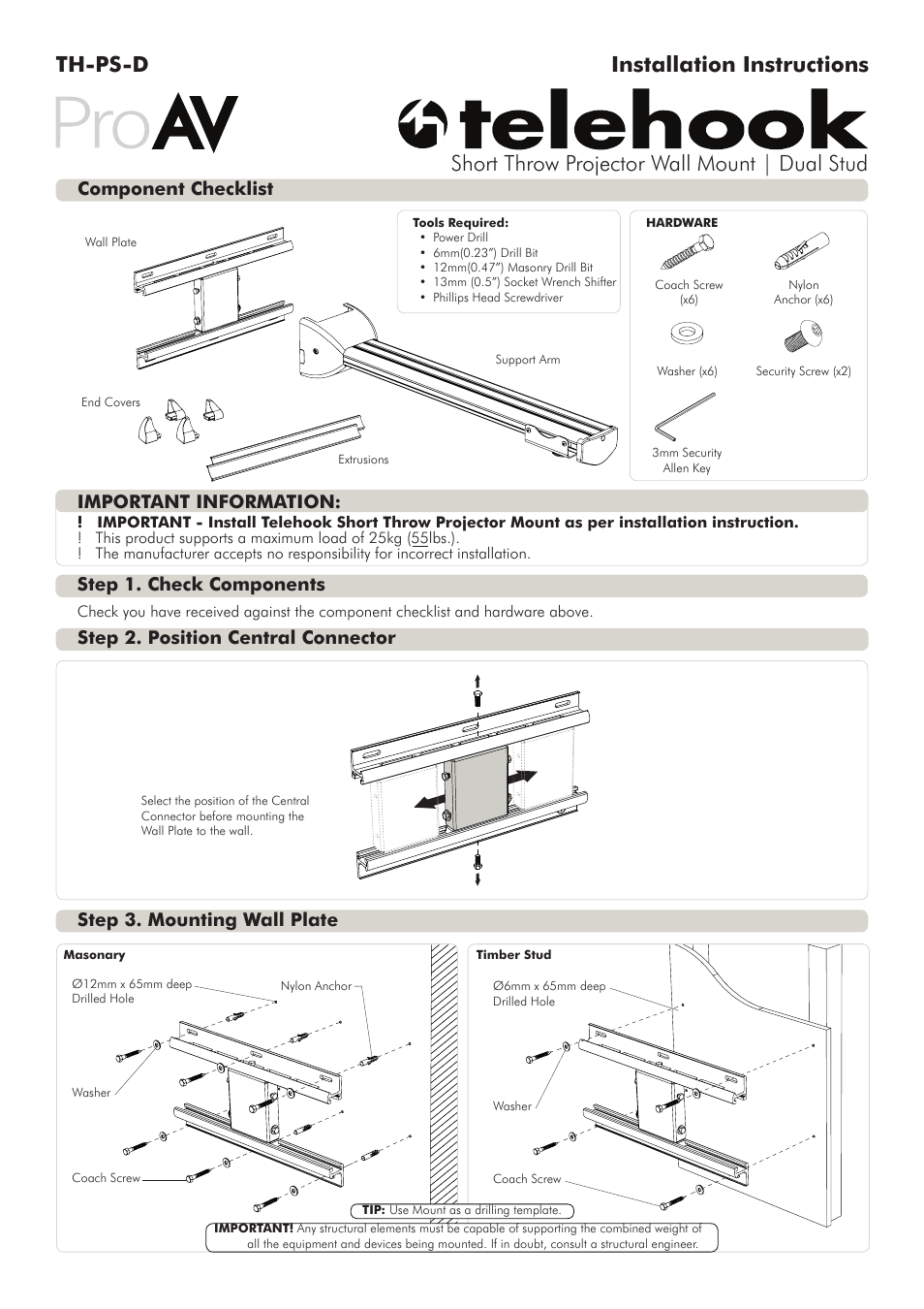 Atdec Telehook TH-PS-D Installation manual User Manual | 3 pages