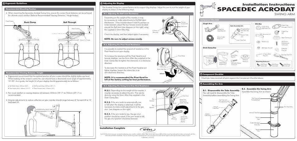 Atdec Spacedec SD-SA-DK Installation manual User Manual | 2 pages