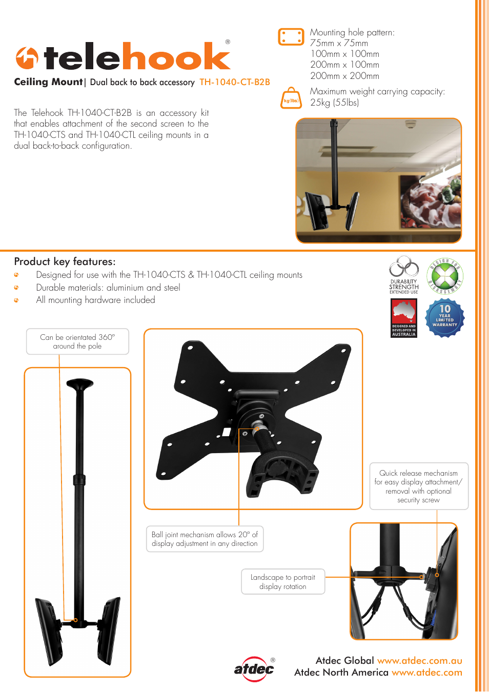 Atdec Telehook TH-1040-CT-B2B product brochure User Manual | 2 pages