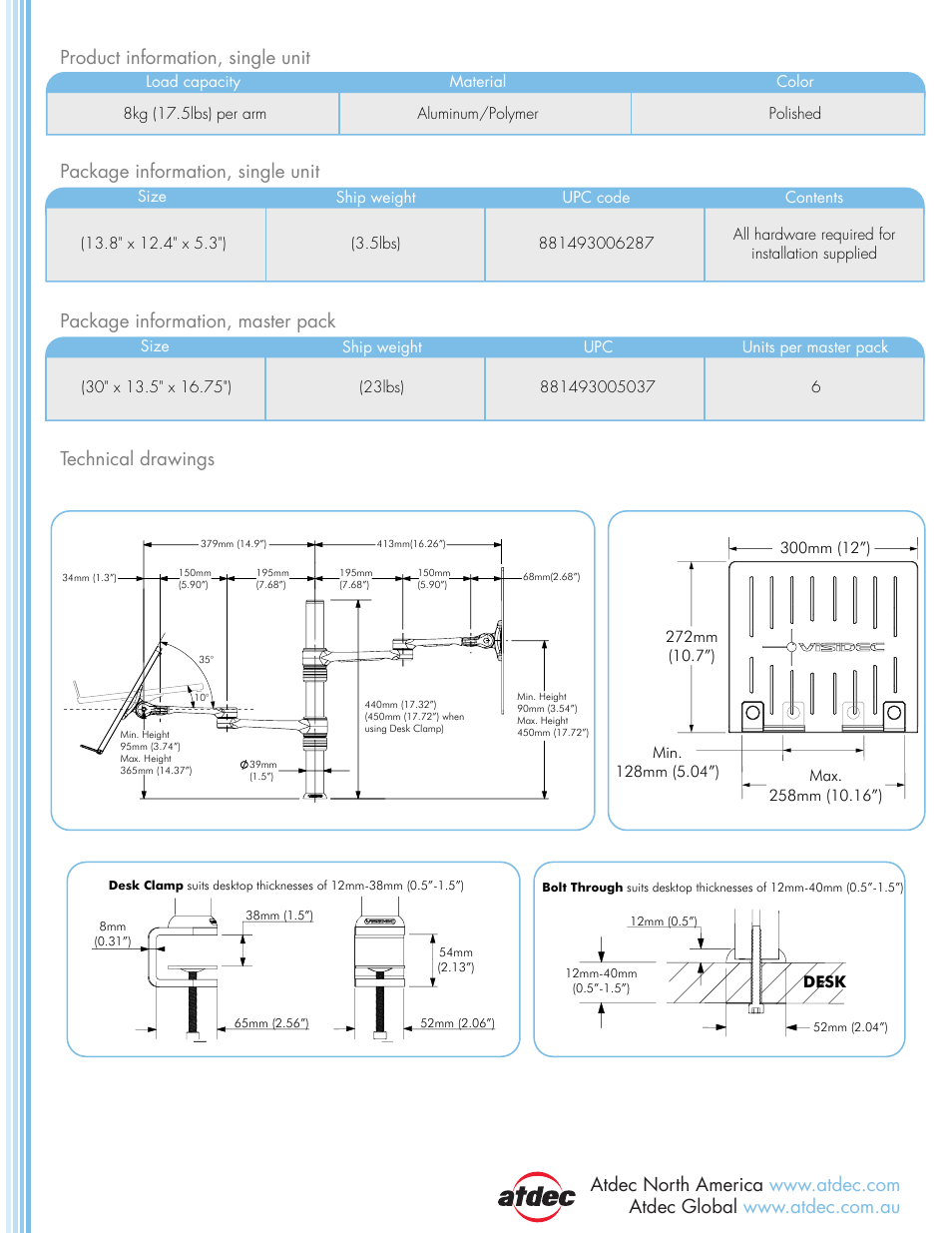 Atdec Visidec VF-AT-NBC product brochure User Manual | Page 2 / 2