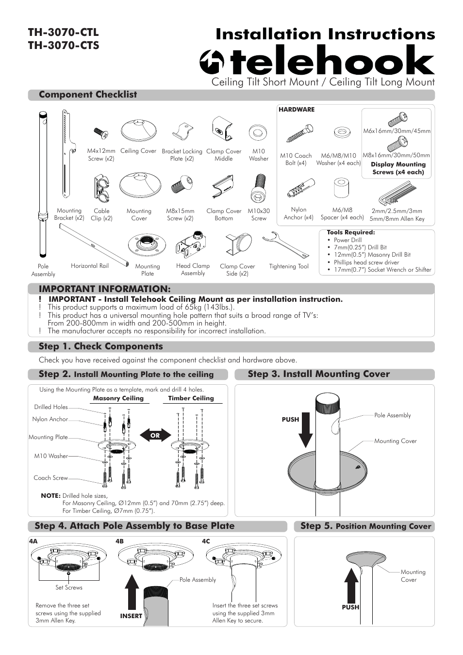 Atdec Telehook TH-3070-CTL Installation manual User Manual | 3 pages