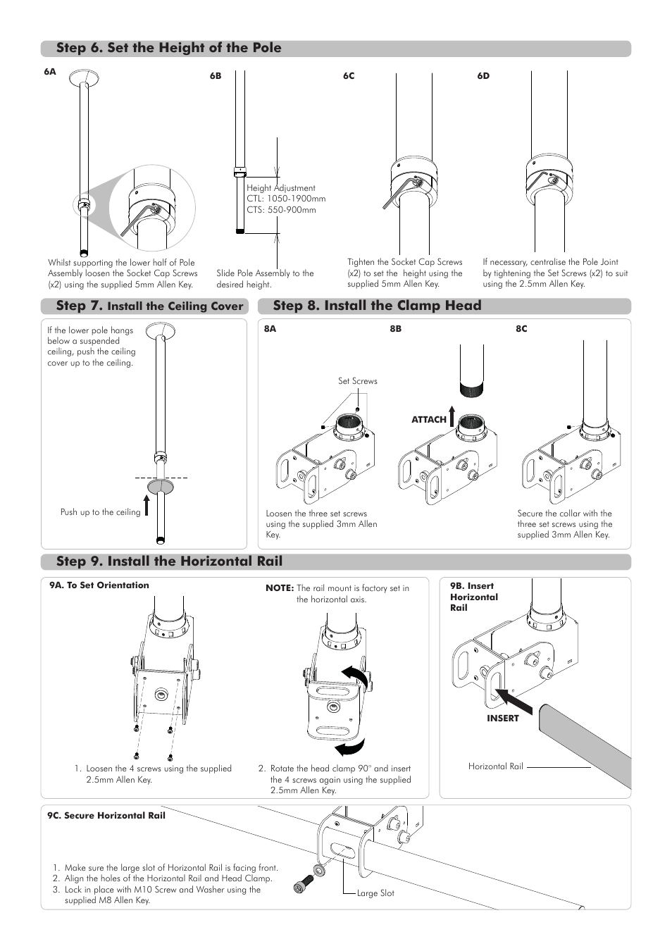 Telehook th-3070-ct installation manual b-01, Step 7, Step 8. install the clamp head | Atdec Telehook TH-3070-CTL Installation manual User Manual | Page 2 / 3