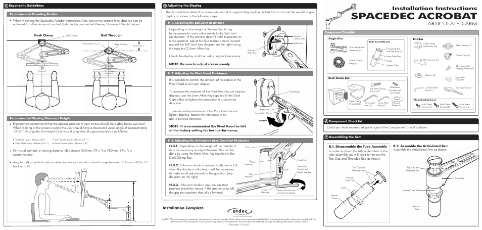 Atdec Spacedec SD-AT-DK Installation manual User Manual | 2 pages