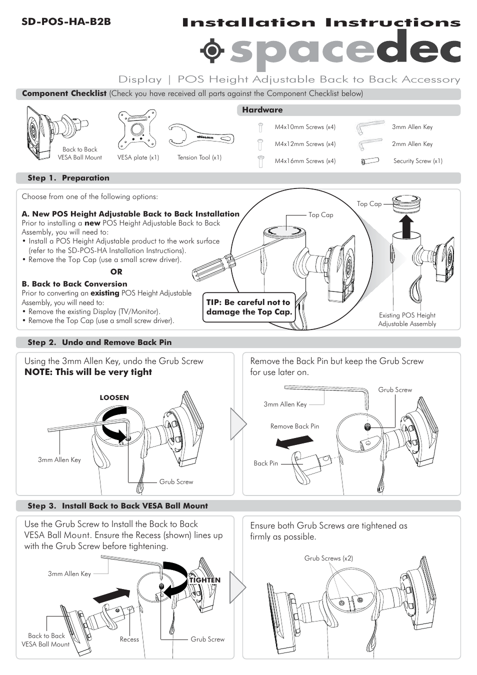 Atdec Spacedec SD-POS-HA-B2B Installation manual User Manual | 3 pages