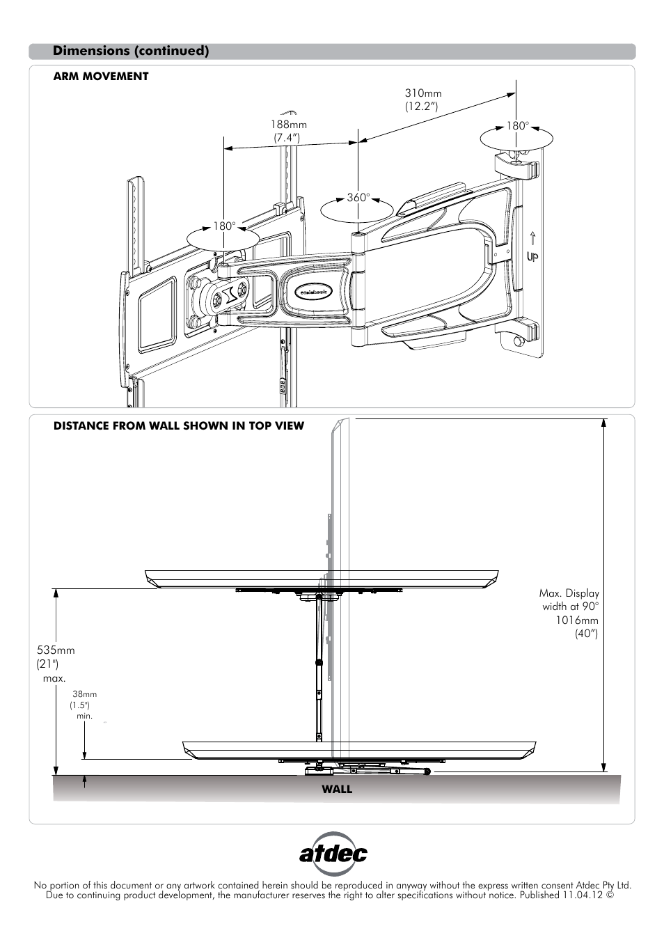 Th-2050-ufl technical specification-02 | Atdec Telehook TH-2050-UFL Technical specs User Manual | Page 2 / 2