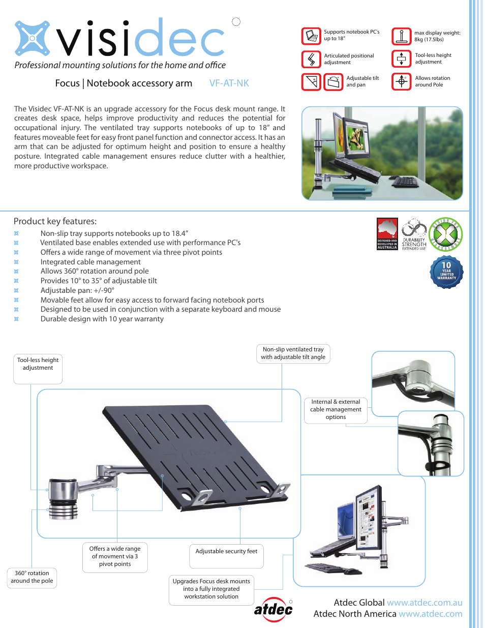 Atdec Visidec VF-AT-NK product brochure User Manual | 2 pages