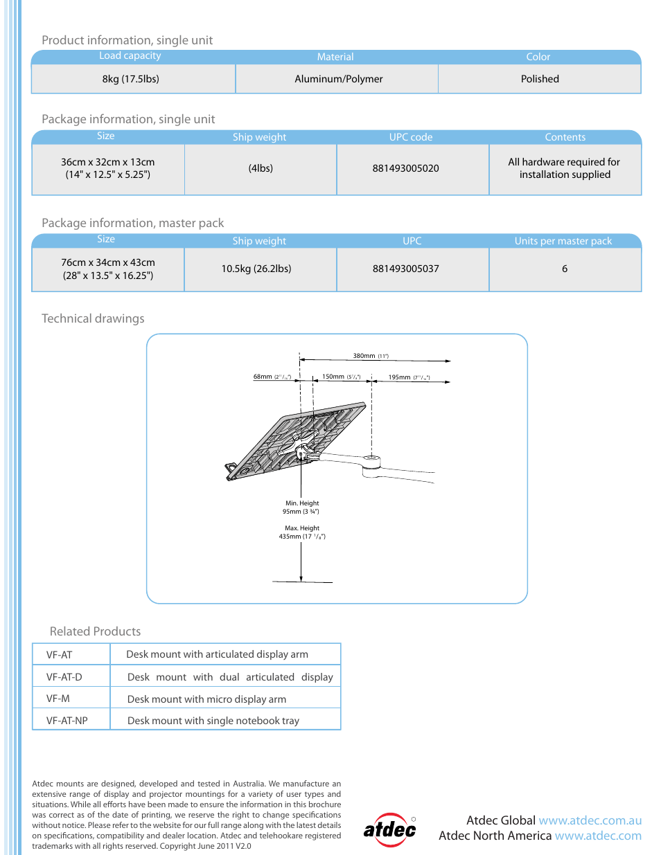 Related products | Atdec Visidec VF-AT-NK product brochure User Manual | Page 2 / 2