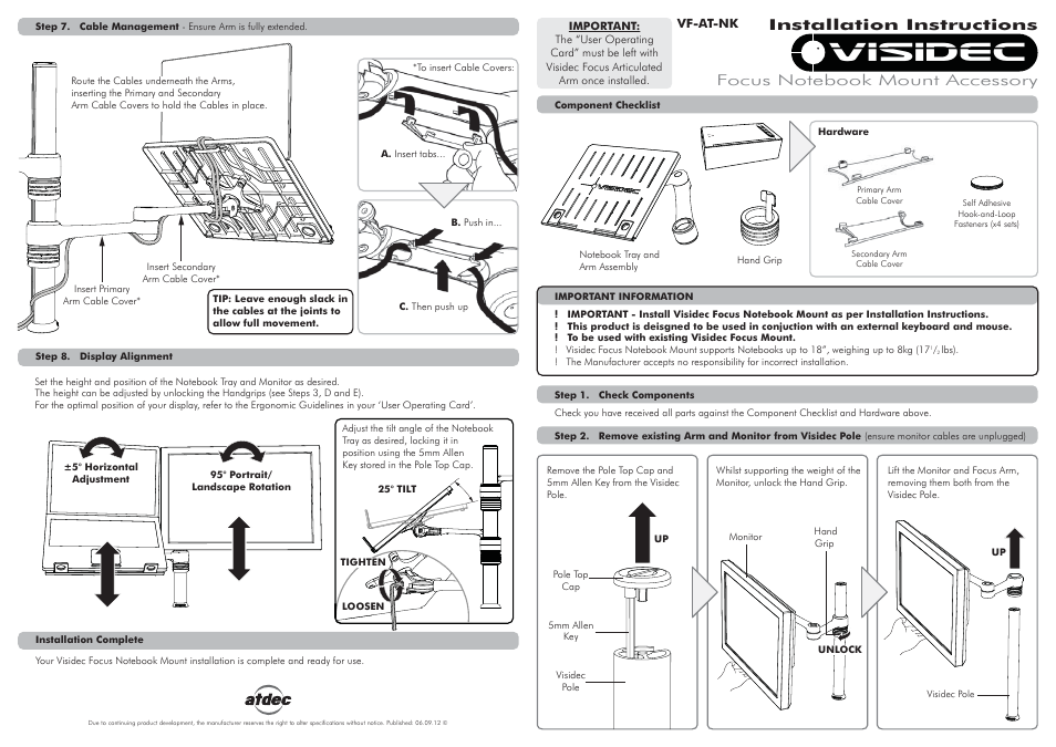Atdec Visidec VF-AT-NK Installation manual User Manual | 2 pages