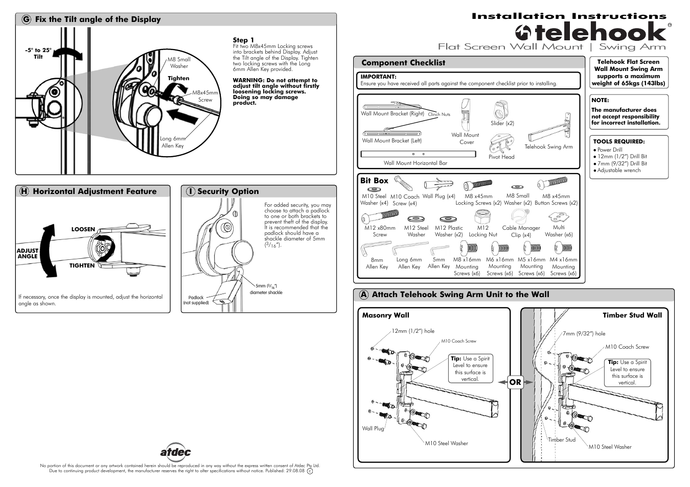 Atdec Telehook TH-31-55-SA-PK Installation manual User Manual | 2 pages