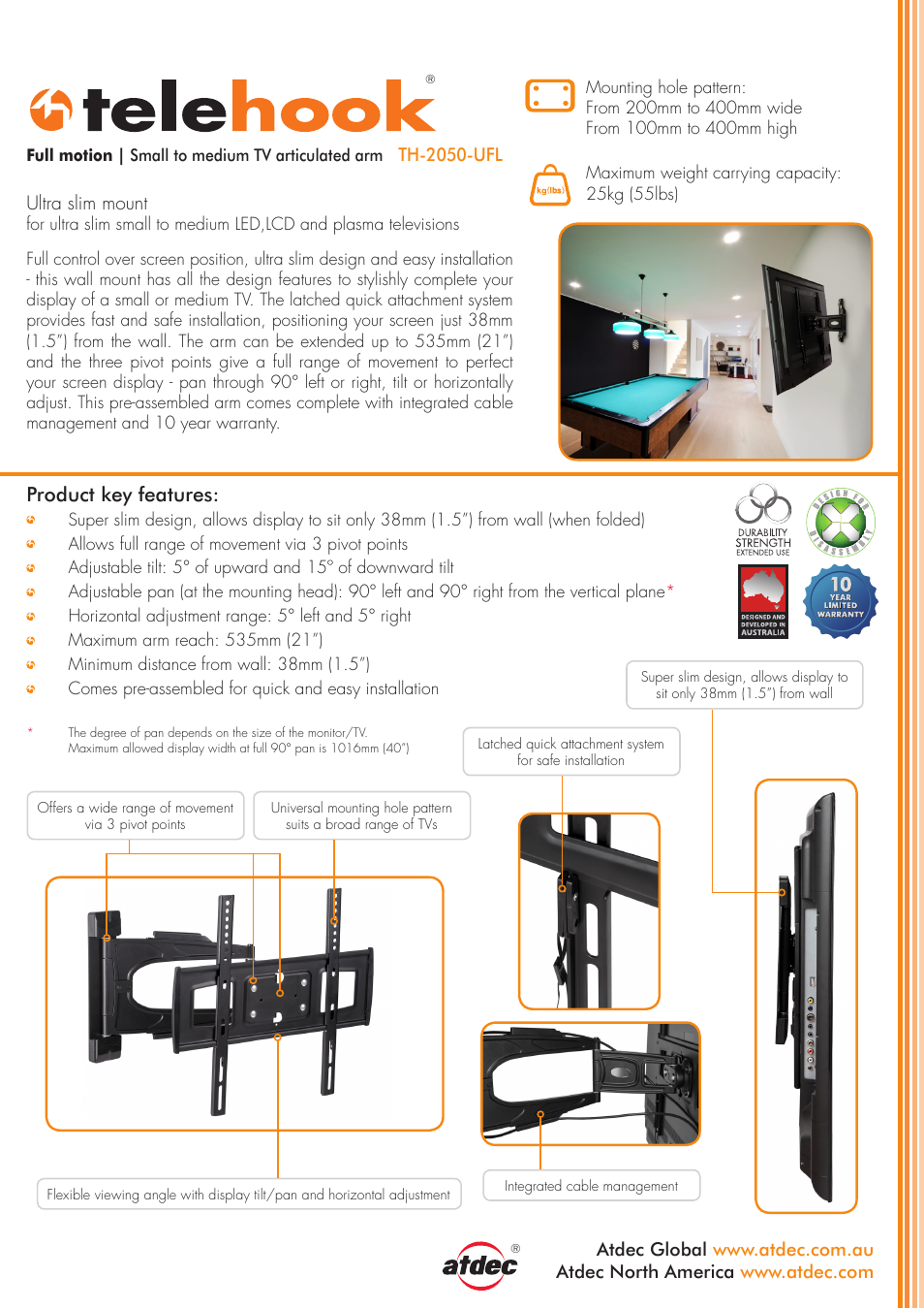 Atdec Telehook TH-2050-UFL product brochure User Manual | 2 pages