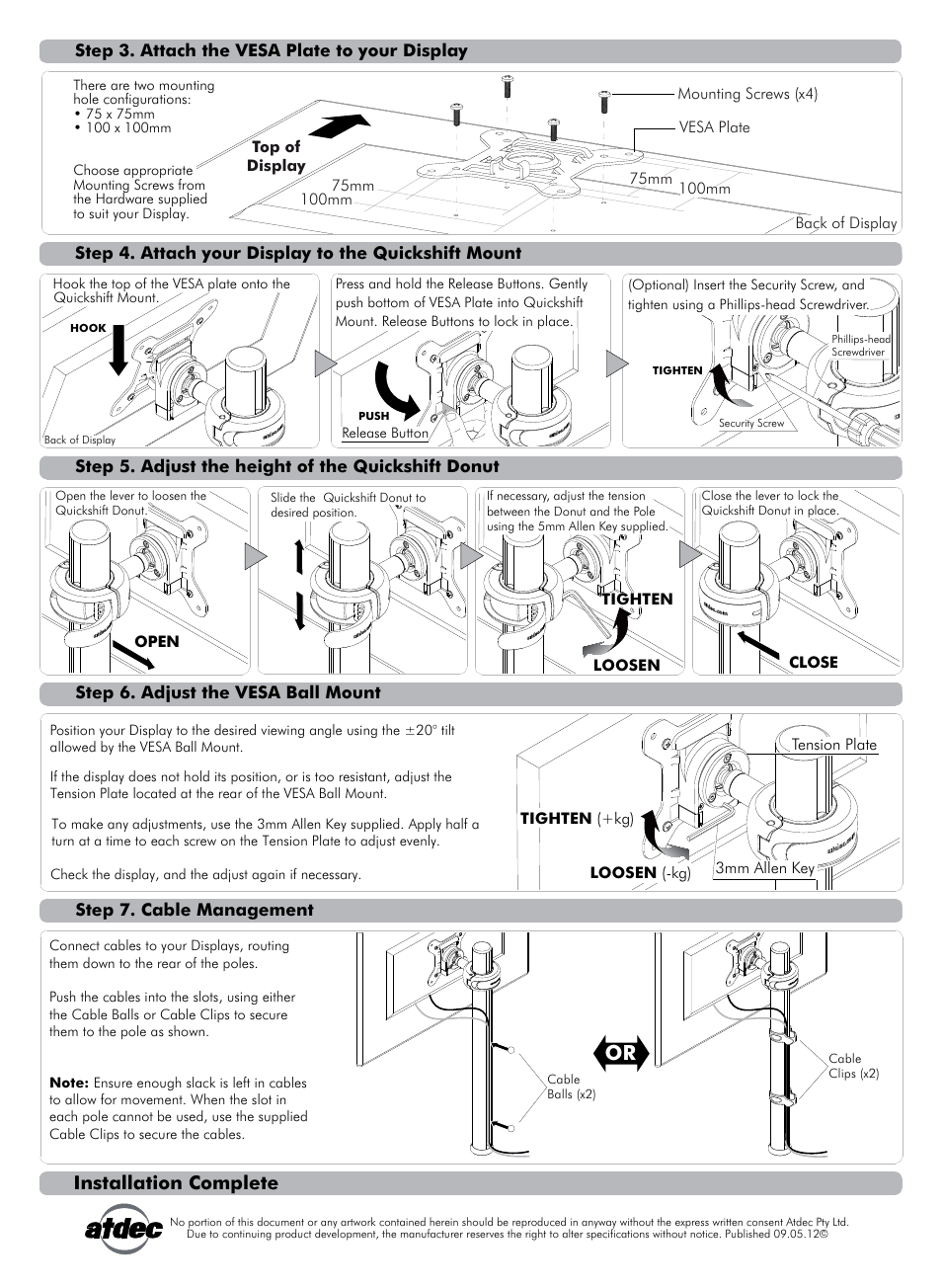 Sd-dp install p2-01, Installation complete | Atdec Spacedec SD-DP-420 Installation manual User Manual | Page 2 / 2