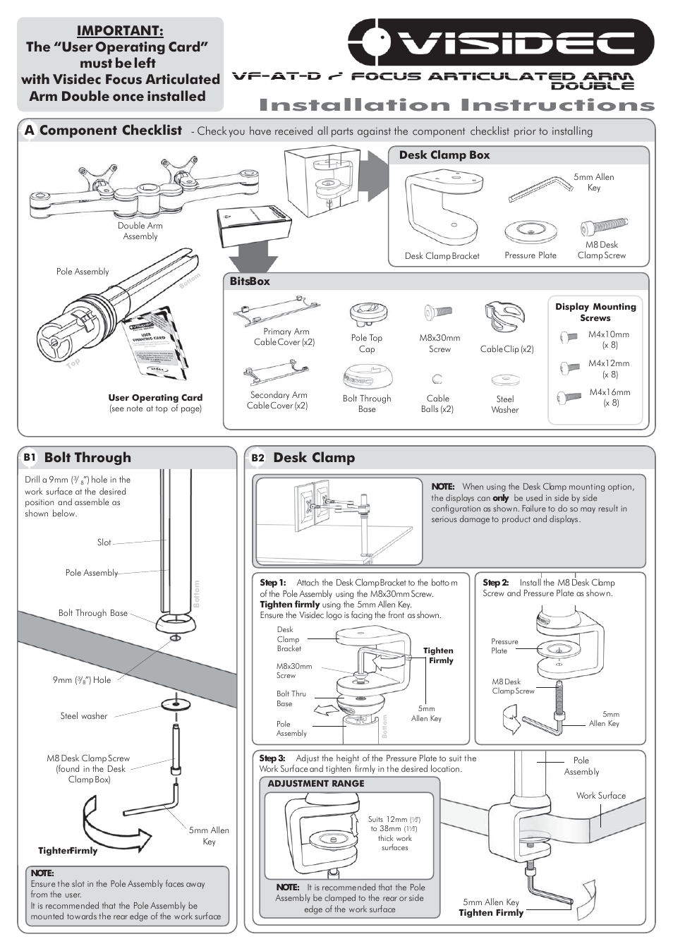 Atdec Visidec VF-AT-D Installation manual User Manual | 2 pages