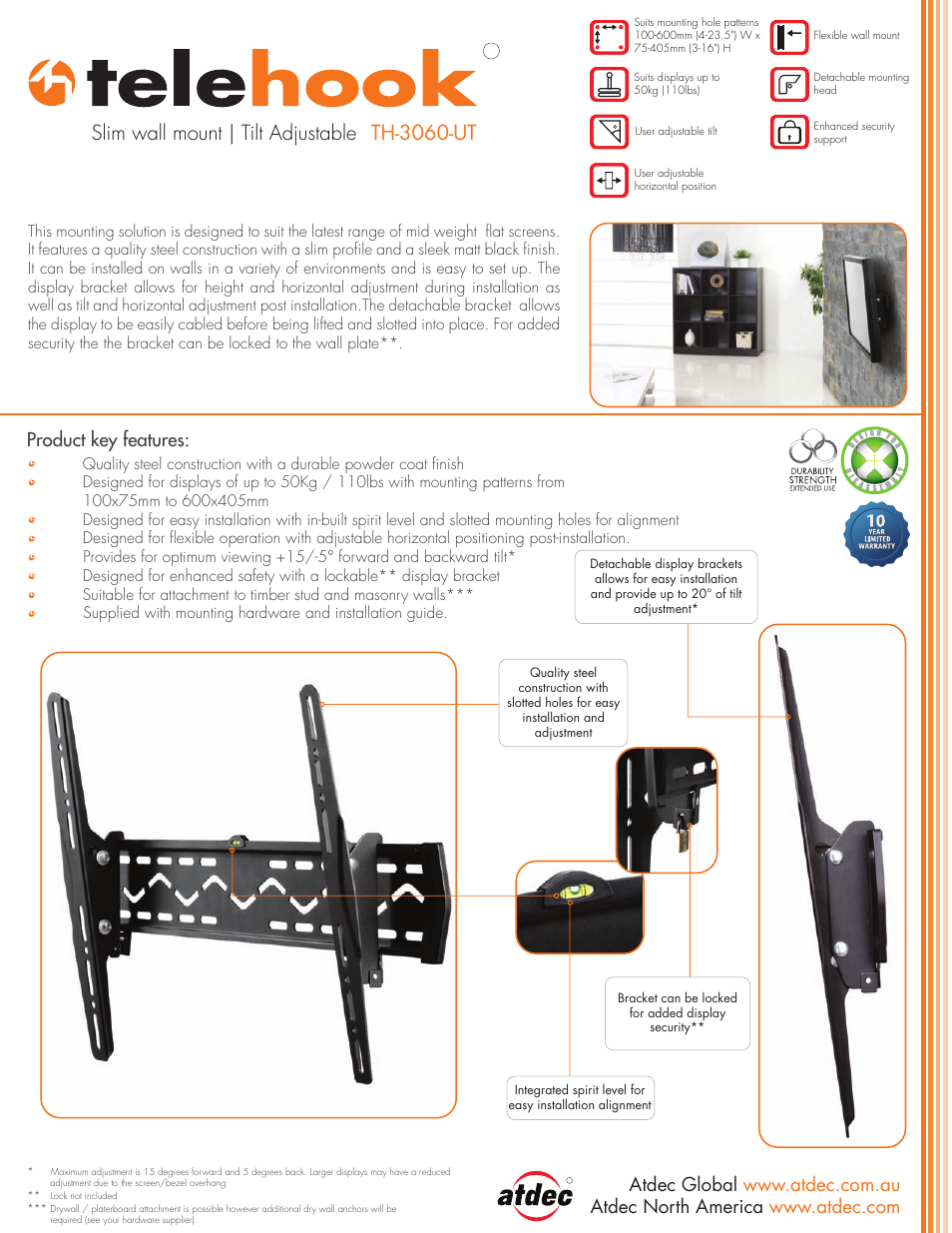 Atdec Telehook TH-3060-UT product brochure User Manual | 2 pages