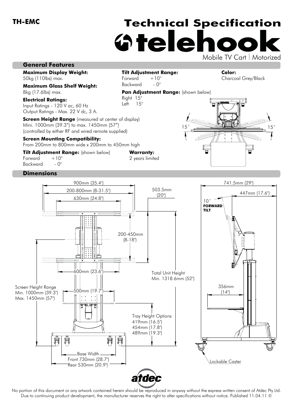 Atdec Telehook TH-EMC Technical specs User Manual | 1 page