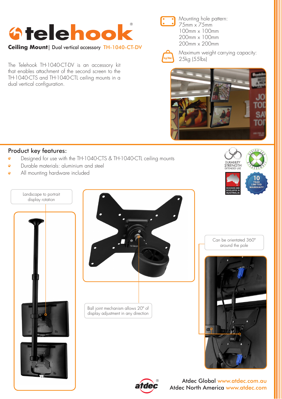 Atdec Telehook TH-1040-CT-DV product brochure User Manual | 2 pages